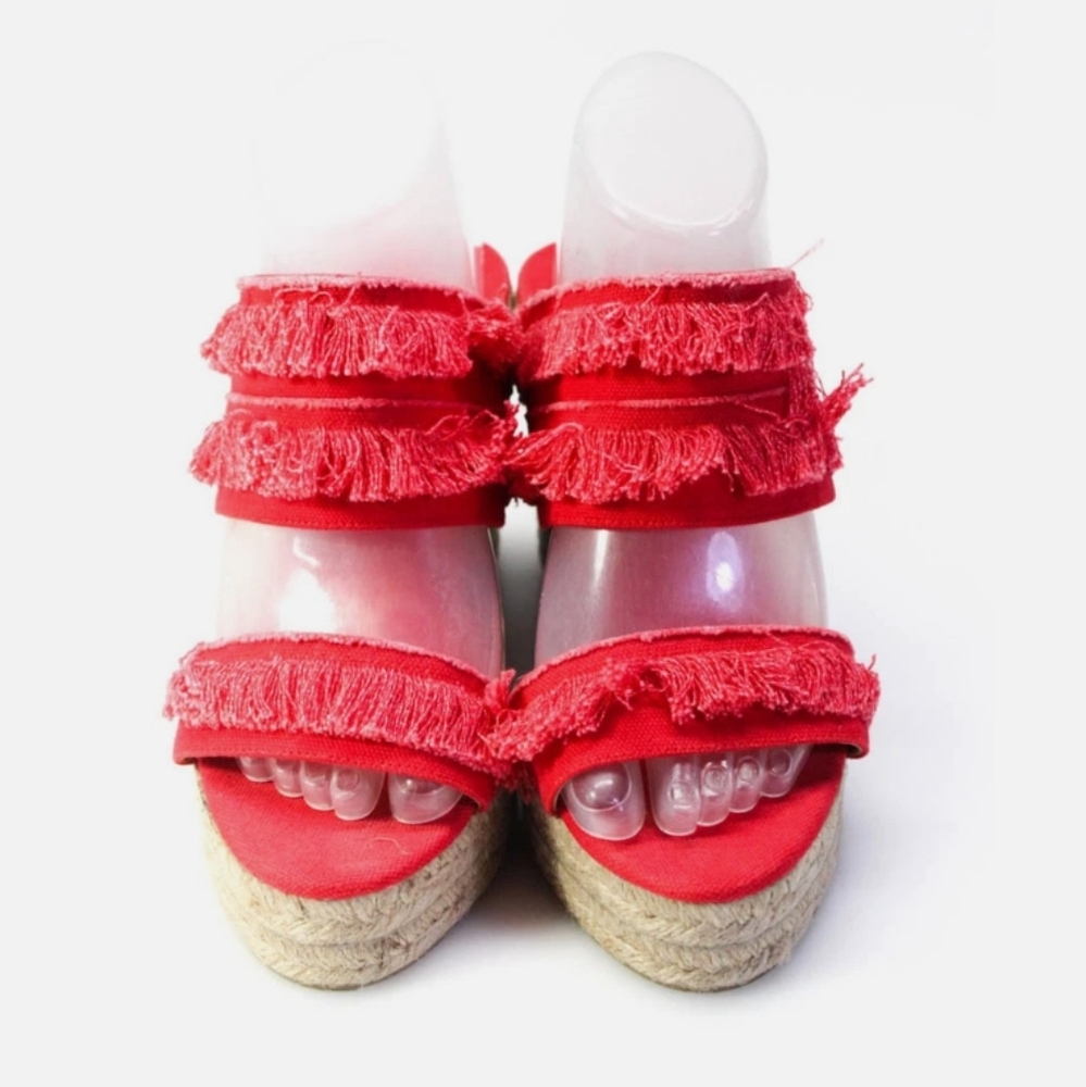 Castaner women's red fringe espadrille wedge  Sz 39